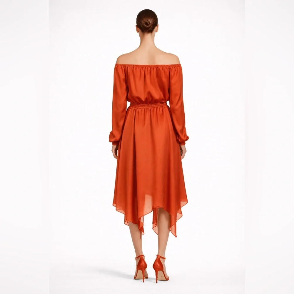 Michael Kors Vibrant Orange Asymmetrical Sundress with Long Bishop‎ Sleeves​